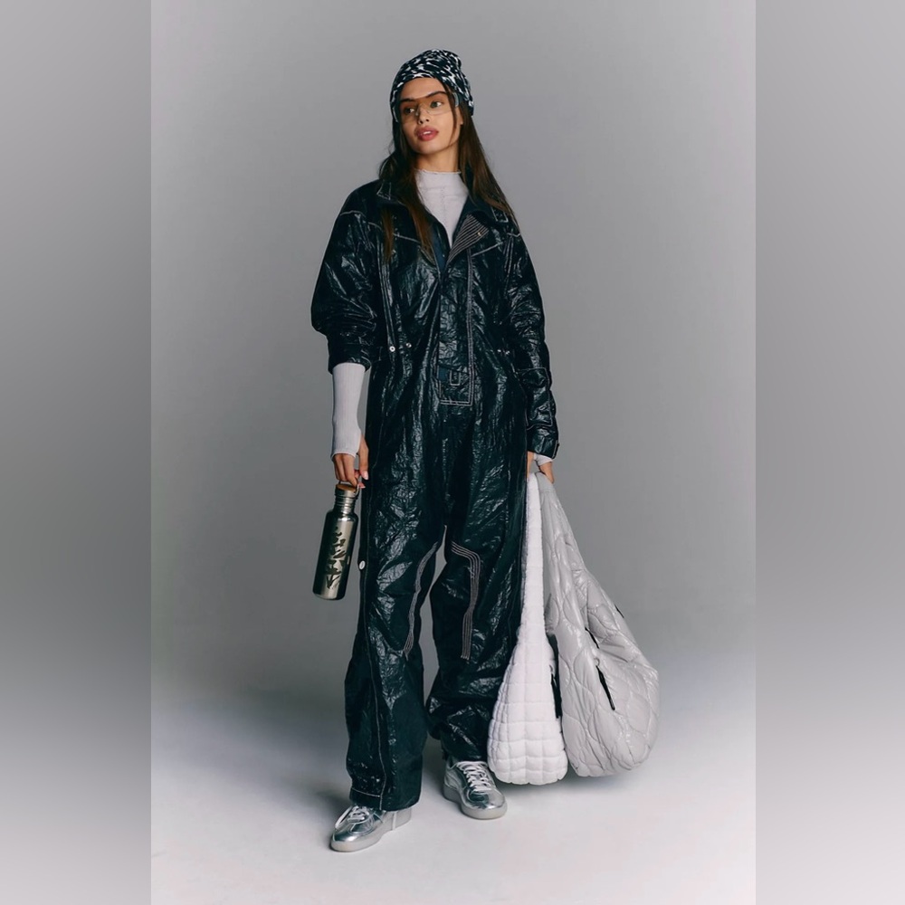 Free People Shiny Black Jumpsuit